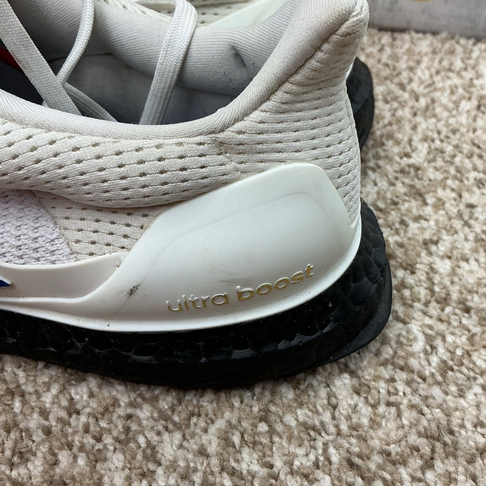 adidas White Sneakers with Red & Blue Stripe Accents - Picture 2 of 12